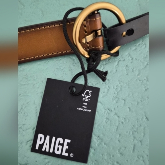 PAIGE Braided Harley Leather Belt Tan Size S Gold Ring Buckle NWT - Picture 3 of 8